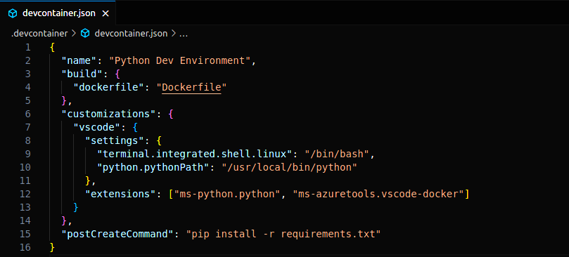 Example devcontainer.json